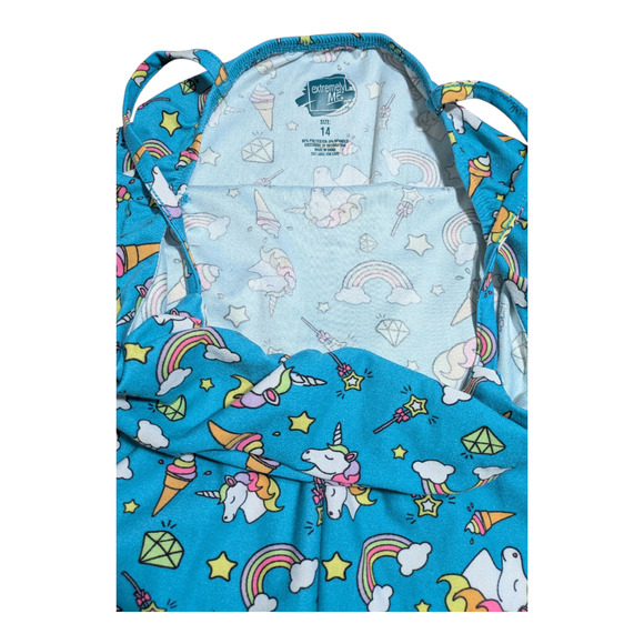 Extremely Me -Turquoise - Unicorns and Rainbows - Romper - Girls Size 14 - Picture 4 of 5